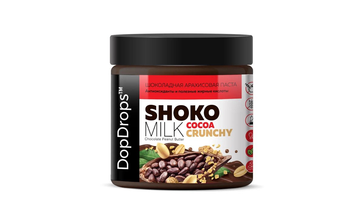 DopDrops Ореховая паста Shoko Cocoa Milk Peanut Butter Crunchy (500 გ)