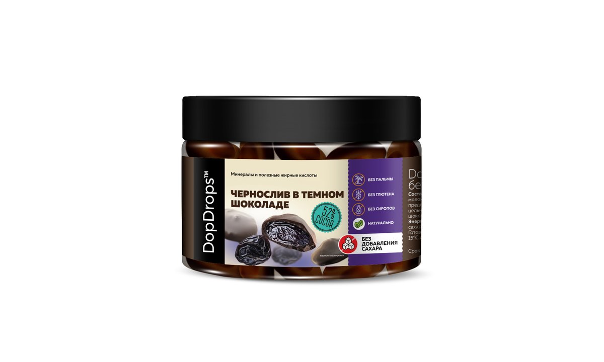 DopDrops Chocolate მუქი შოკოლადი და ჩირი (150 g)