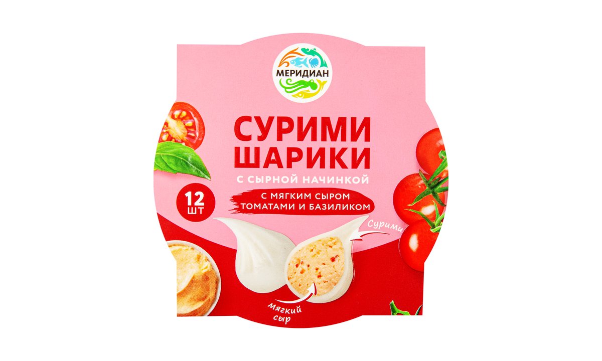 მერიდიანი Surimi Balls ყველით, ტომატით და ბაზილიკით (100 გ)