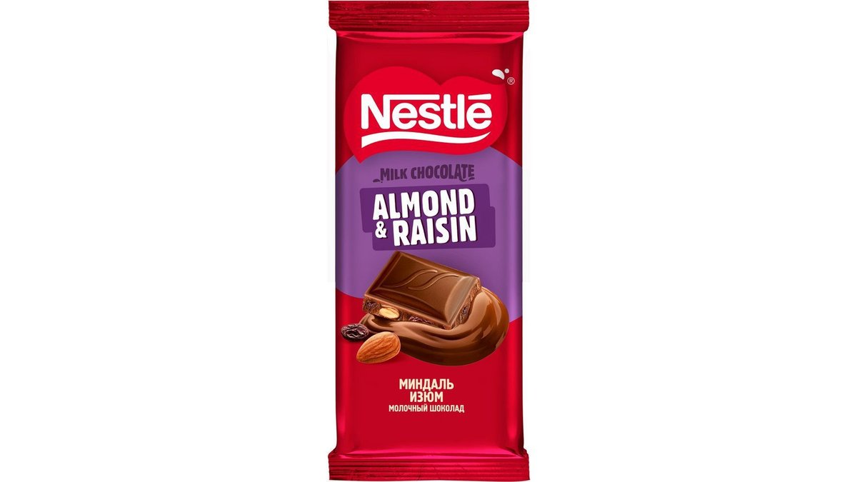Nestle შოკოლადი milk chocolate almond & raisins (82 g)