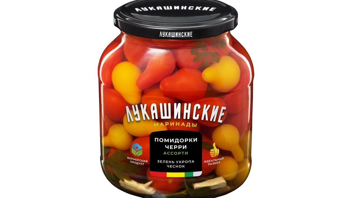 Lukashinskie Маринованные Вишневые Помидоры პომიდორი ჩერი მწვანილით და ნი  ვრით (670 g)