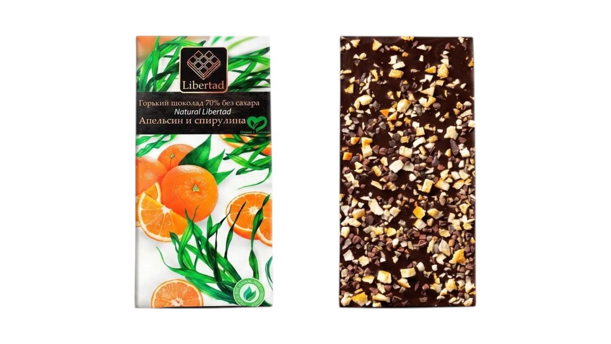 Natural Libertad Шоколад bitter 70% sugar-free with orange and spirulina (65 g)