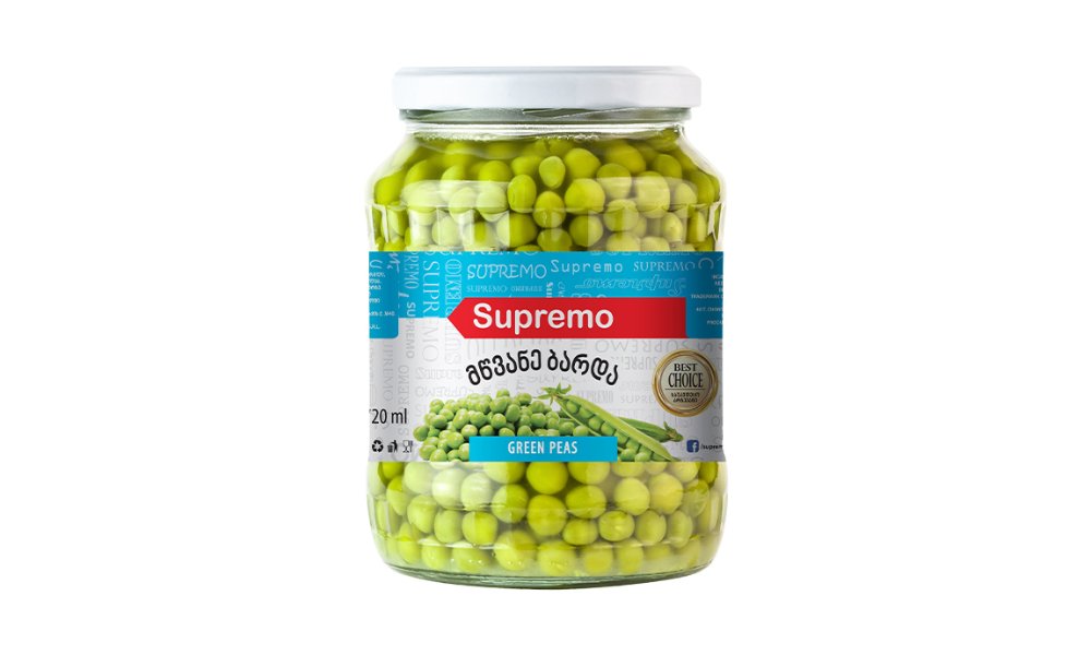 სუპრემო კონსერვირებული მწვანე მარწყვი canned peas (720 ml)