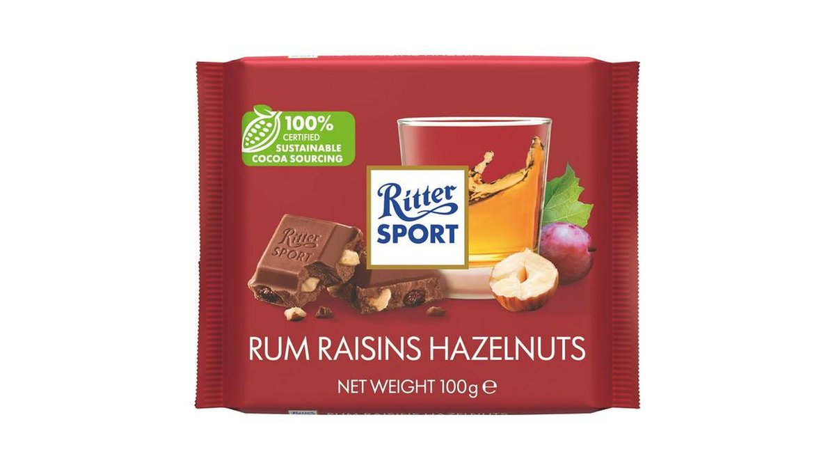 RITTER SPORT Chocolate with rum, raisins and nuts (100 g)