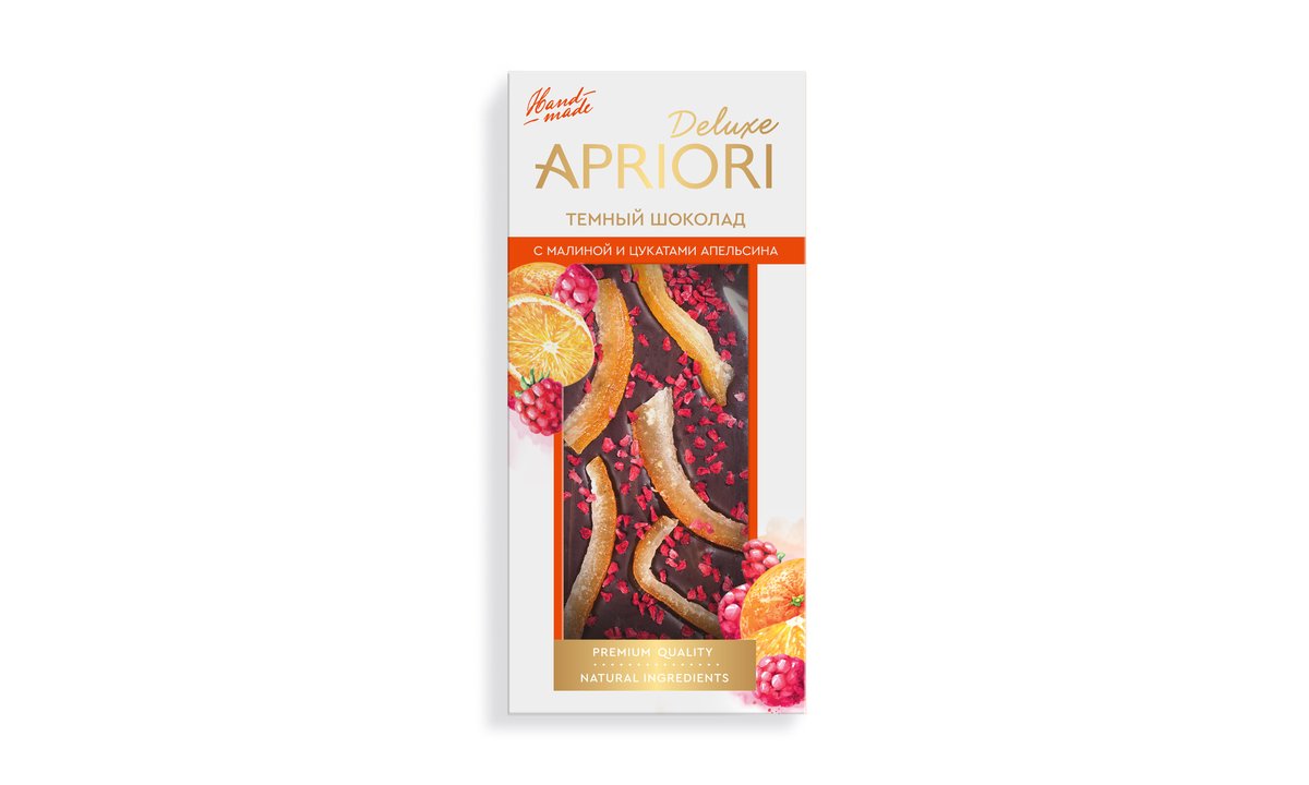 APRIORI შოკოლადი dark raspberries and candied orange (85 g)
