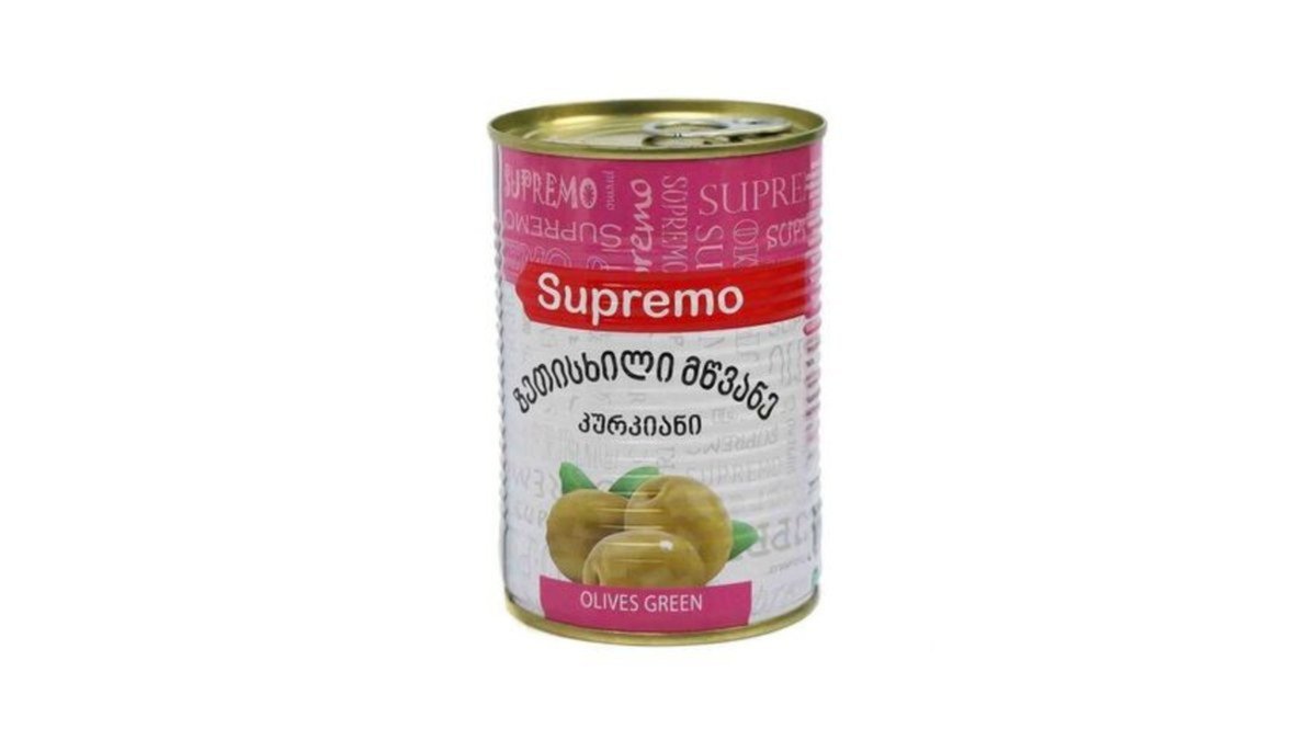 სუპრემო Green Olives მწვანე ზეთისხილი კურკიანი (425 გრ)