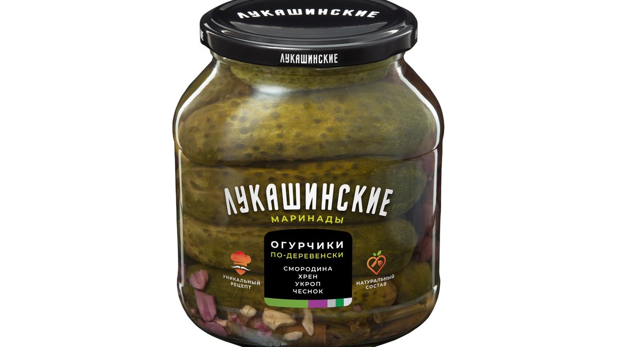 ლუკაშინსკიე Консервированные Огурцы with Parsley and Currants (670 g)