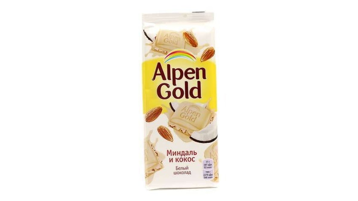 Alpen Grold შოკოლადი White Chocolate with Coconut and Almonds (90 g)