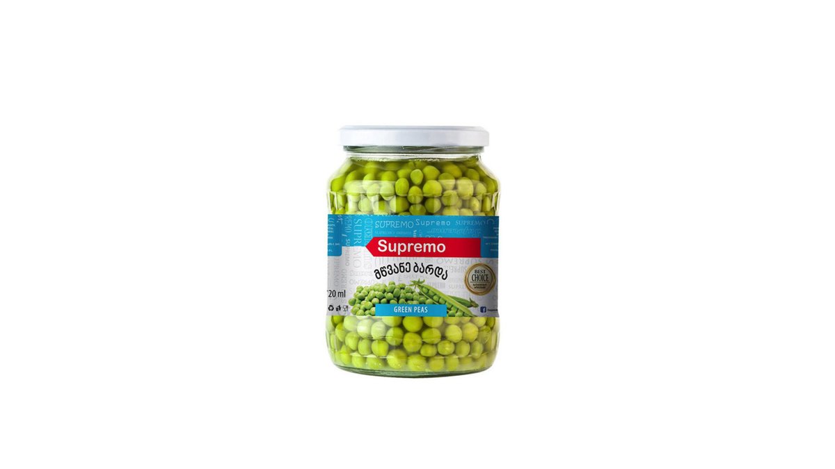 სუპრემო Canned Green Peas მწვანე ბარდა