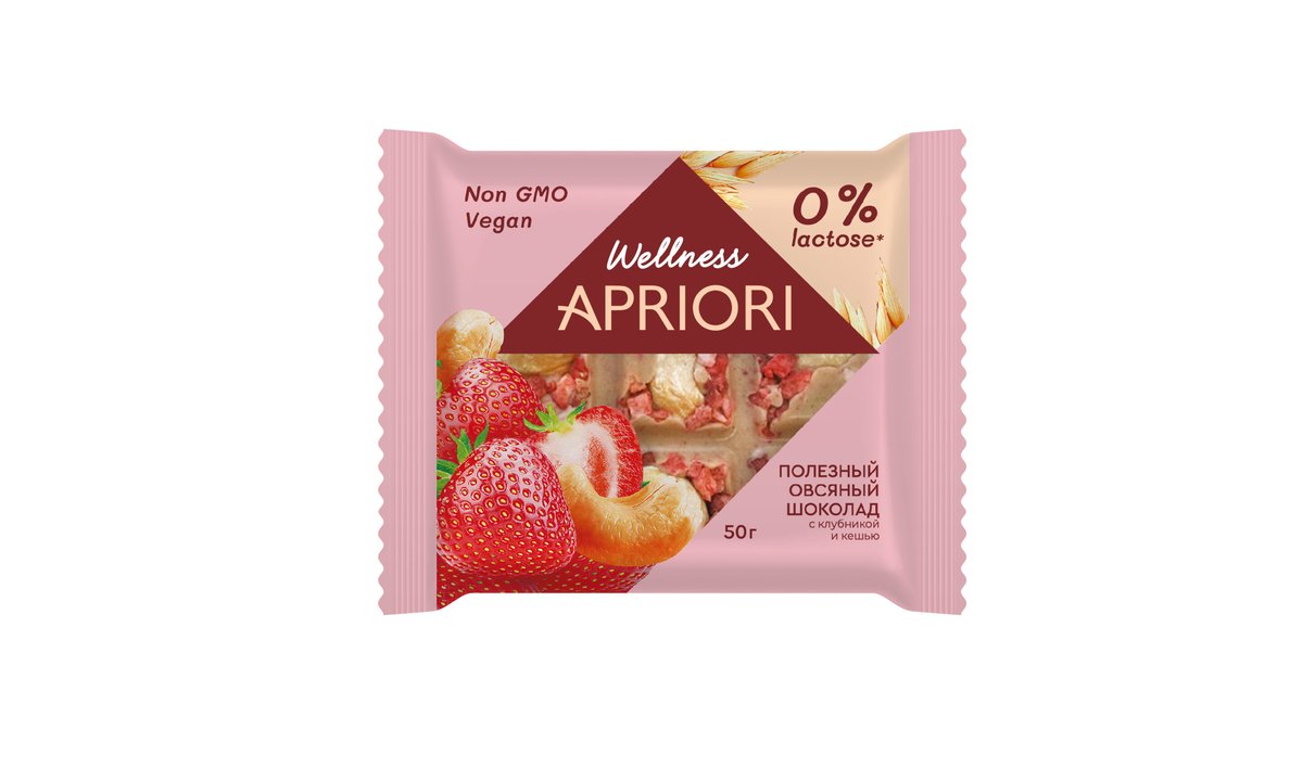 APRIORI შოკოლადი with oats, cashews and strawberries (50 g)