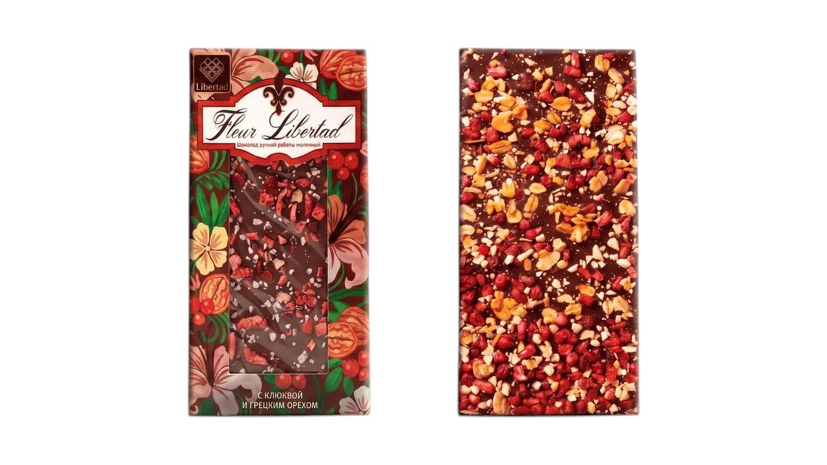 Fleur Libertad Шоколад რძიანი ხელნაკეთი შტოშით და ნიგვზით (80 g)