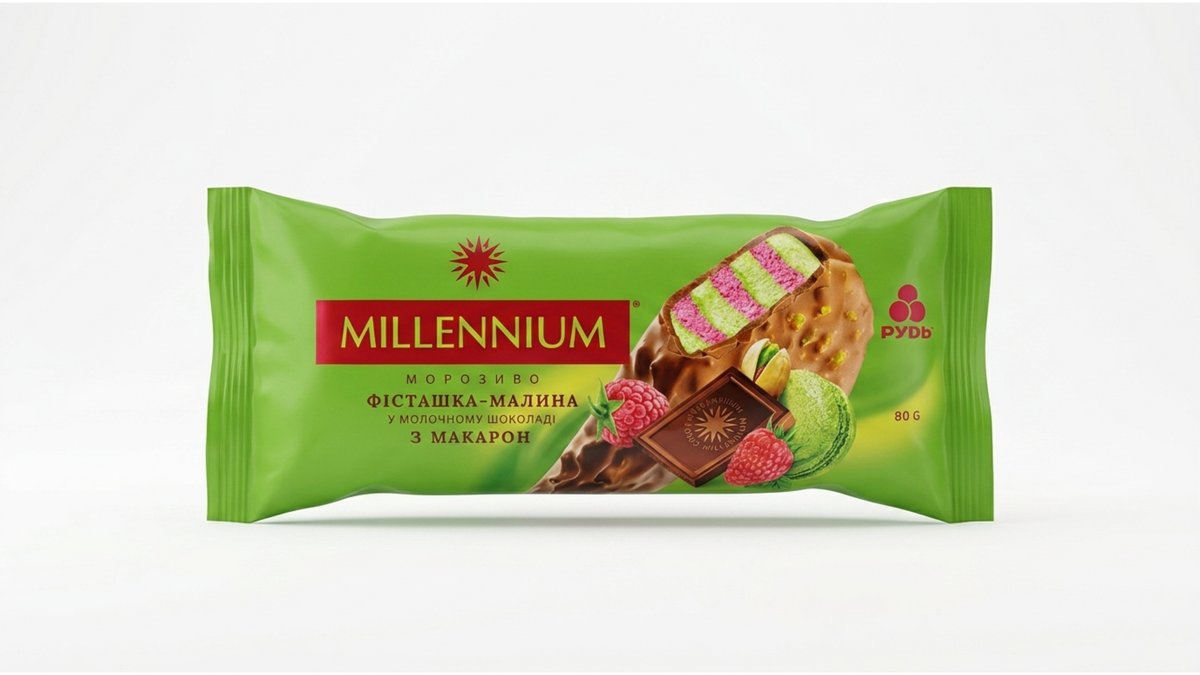 Millennium ice cream pistachio with raspberry (80 g)