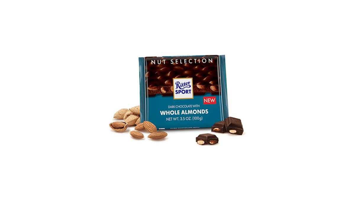 RITTER SPORT Chocolate შავი შოკოლადის ფილა მთლინი ნუშით (100 g)