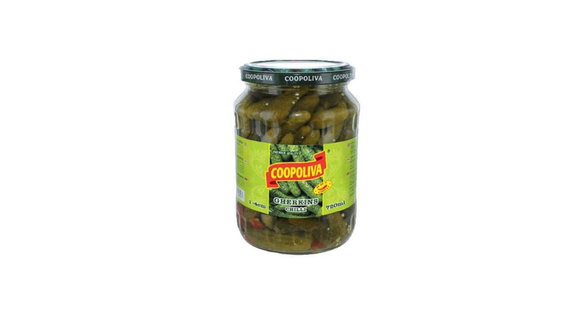 COOPOLIVA კონსერვირებული კიტრები CHILLI (720 ml)