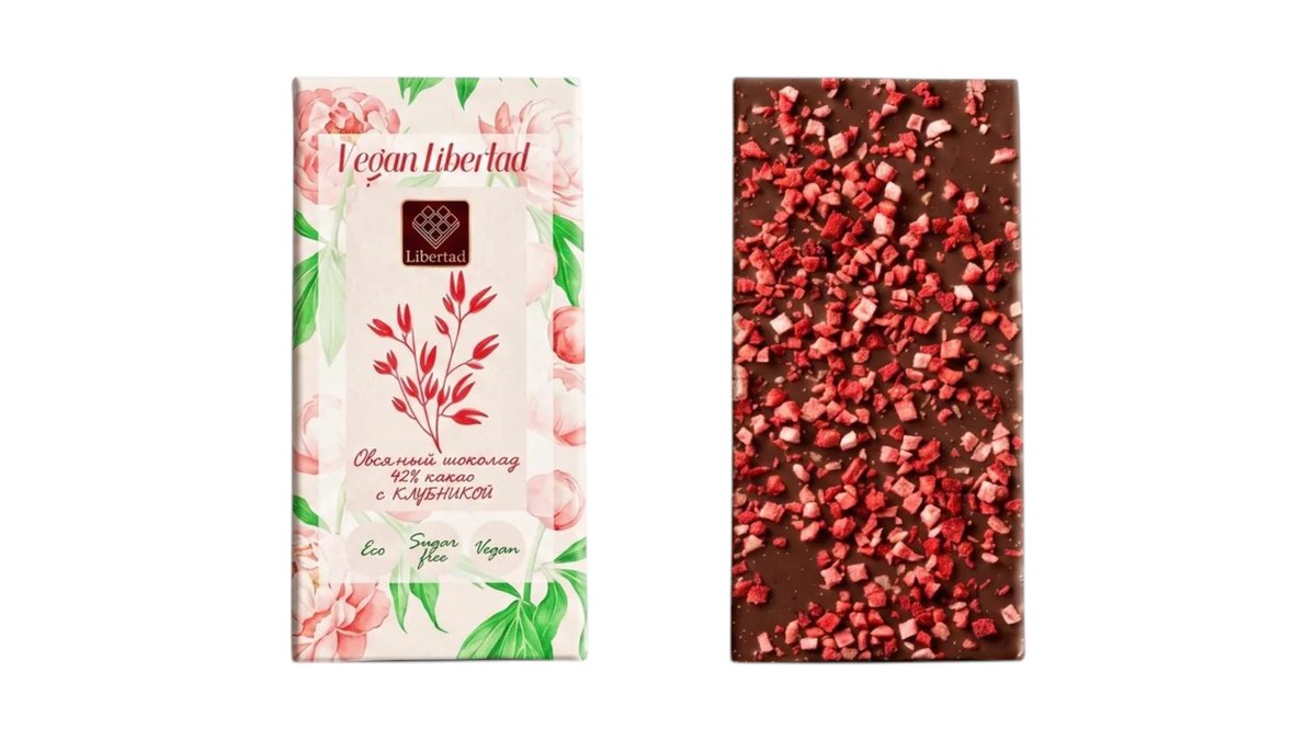 Vegan Libertad შოკოლადი sugar-free oats 42% with strawberries (65 g)