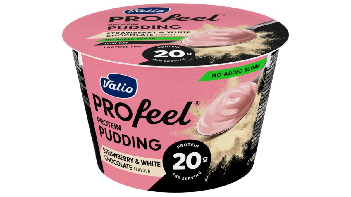 Valio Protein Pudding chocolate and strawberry flavor