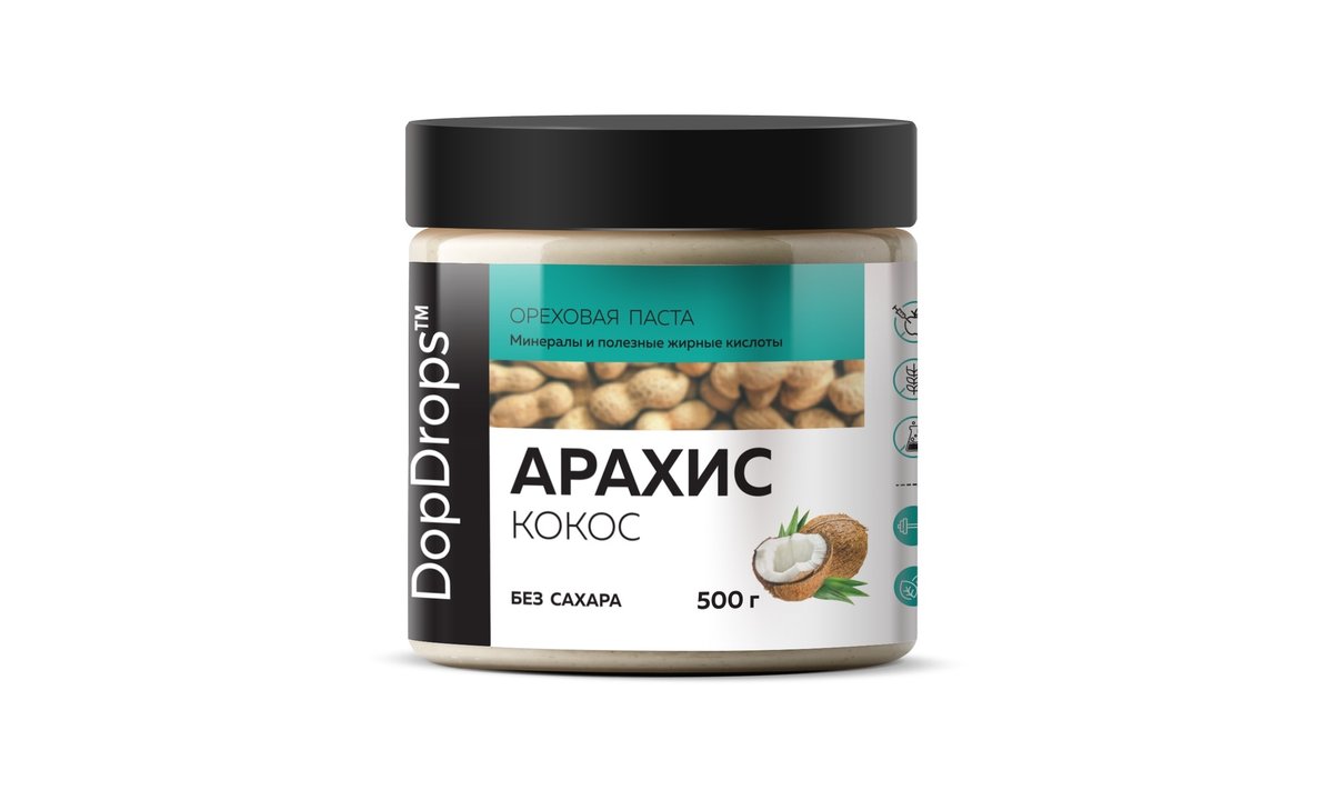 DopDrops Ореховая паста peanut with coconut (500 g)