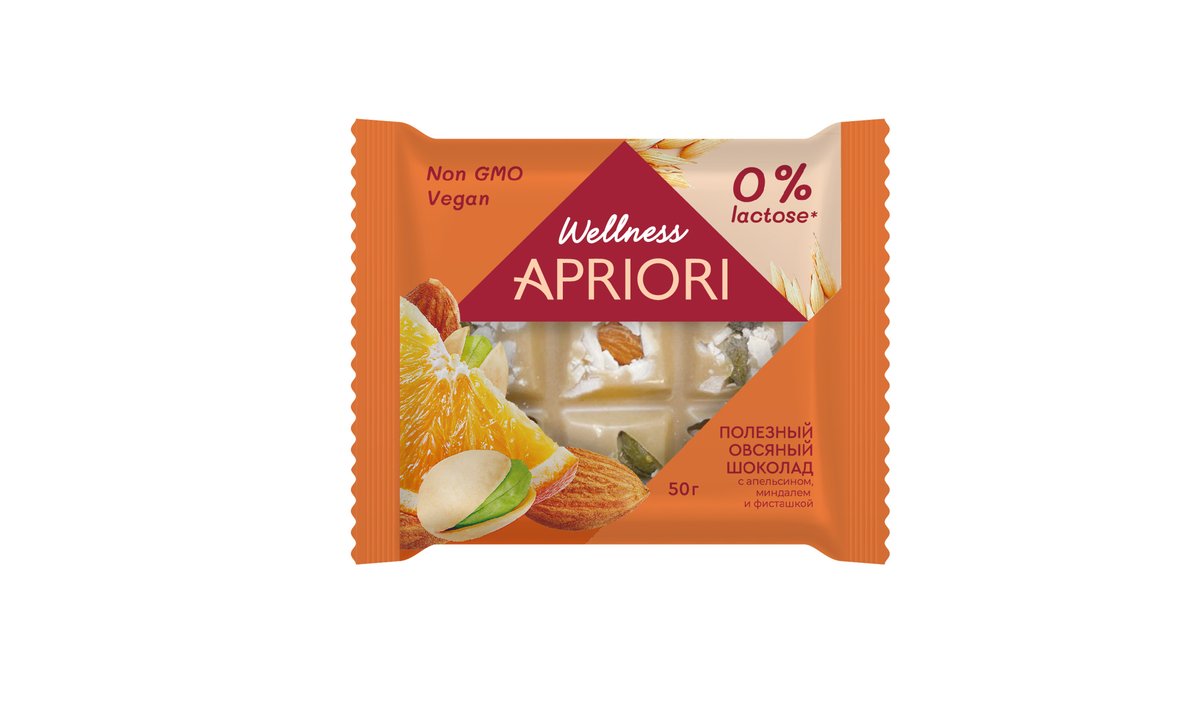 APRIORI შოკოლადი with oatmeal, orange, almonds and pistachios (50 g)