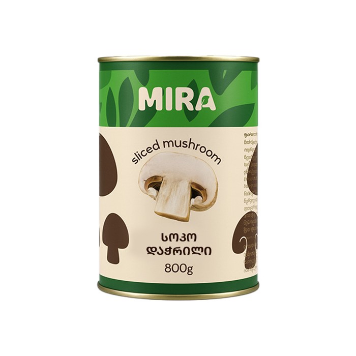 მირა Canned Mushrooms დაჭრილი (800 გ)